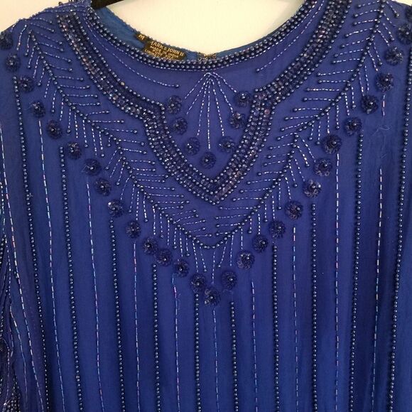 Vintage Mark & John II Pure Silk Intricately Beaded Blouse Made in India M - Picture 4 of 10